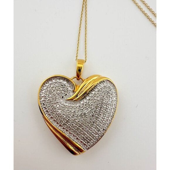 Bold & Beautiful 1 ct "Whole Heart" Diamond Necklace  - 14kt Gold Over Sterling - Picture 4 of 14